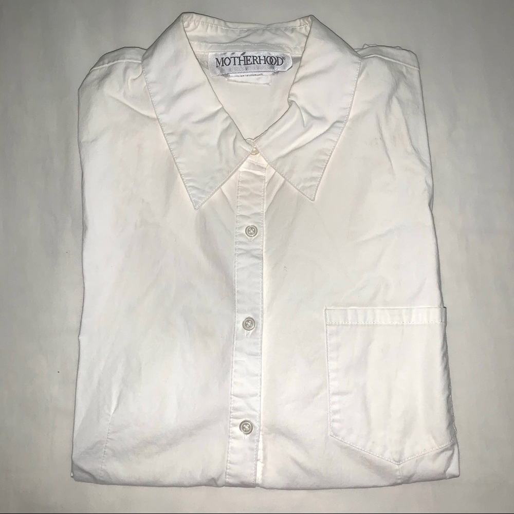 Maternity white cotton Oxford button down shirt.